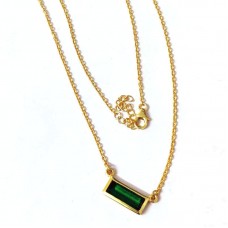 Green tourmaline quartz rectangle silver necklace